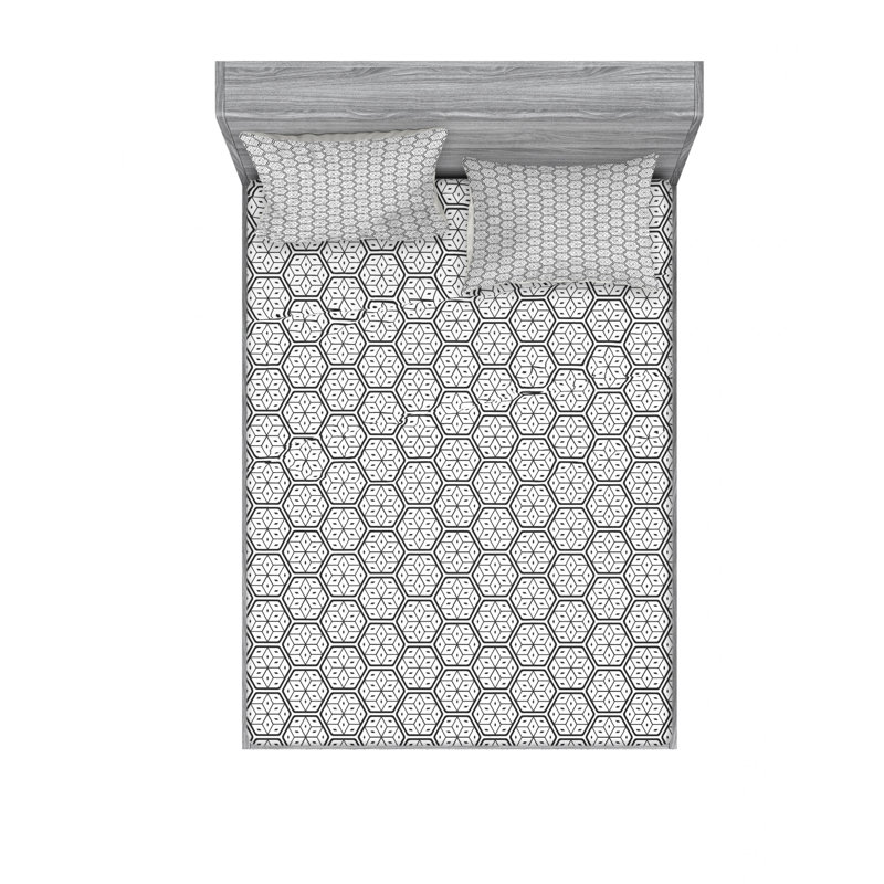 Microfiber Sheet Set, Queen Sheet Set with Fitted Sheet, Geometric, Gray/Black