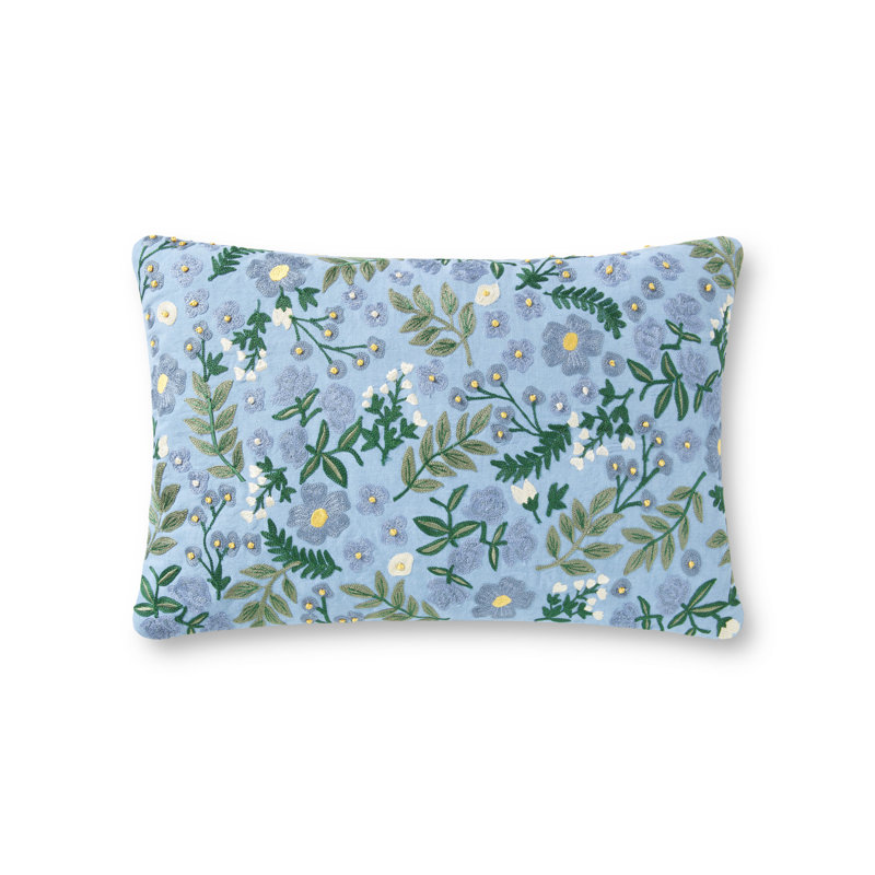 Rifle Paper Co. x Loloi PRP0028 Wildwood Garden 13" x 21" Pillow, Blue, Down