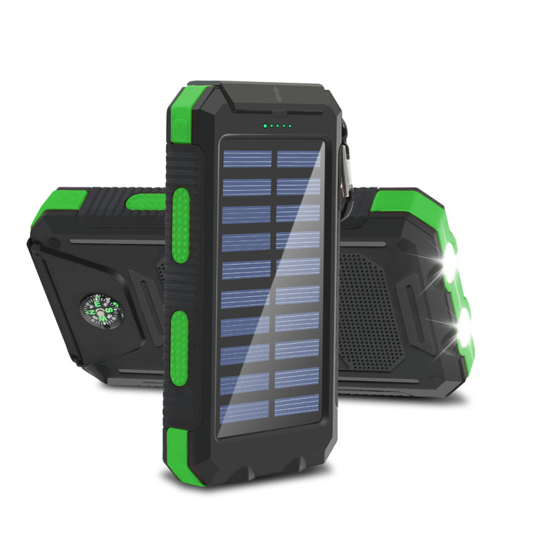  Chargeur solaire 20000mah pour téléphone portable, banque d'énergie solaire portative, double usage, vert, Vert