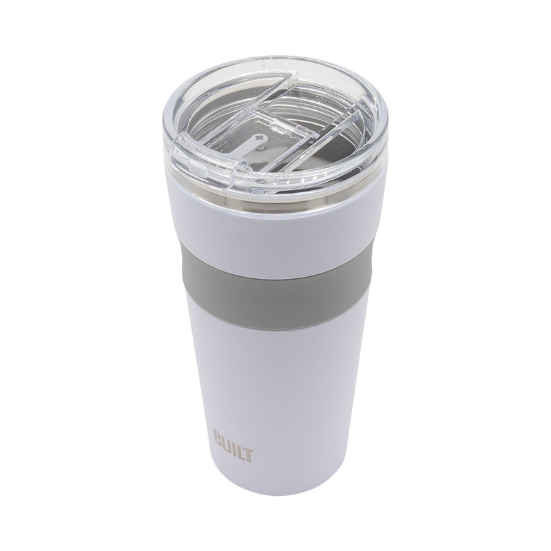 White and Gray Insulated Stainless Steel Travel Tumbler, 24 oz