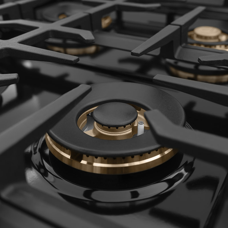 ZLINE Autograph 36 in. Classic Gas DuoPro Range in Satin Steel and Champagne Bronze Accents, Black Stainless Steel