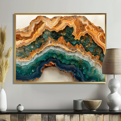 Agate et pierre émeraude dans la glissade en bois I - Agate, art mural