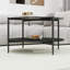 Table basse moderne Mid-Century avec plateau en verre + tablette de rangement en bois, structure en métal noir, conception ronde, peu encombrante, 32,28 pouces, table basse moderne transparente avec plateau en verre