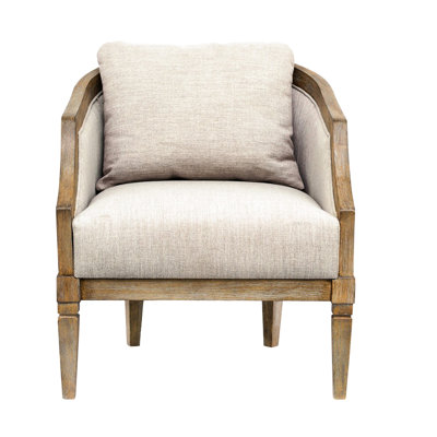 Traditional Accent Chair With Foam Fill And Natural Upholstery Armchair Featuring Solid Wood Frame Weave Detail