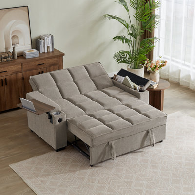 Convertible Sleeper Sofa Bed With Usb Port,Side Table,Cup Holders For Living Room
