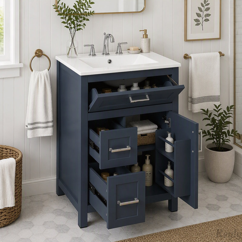 Meuble-lavabo de 61 cm avec lavabo en céramique, Blue