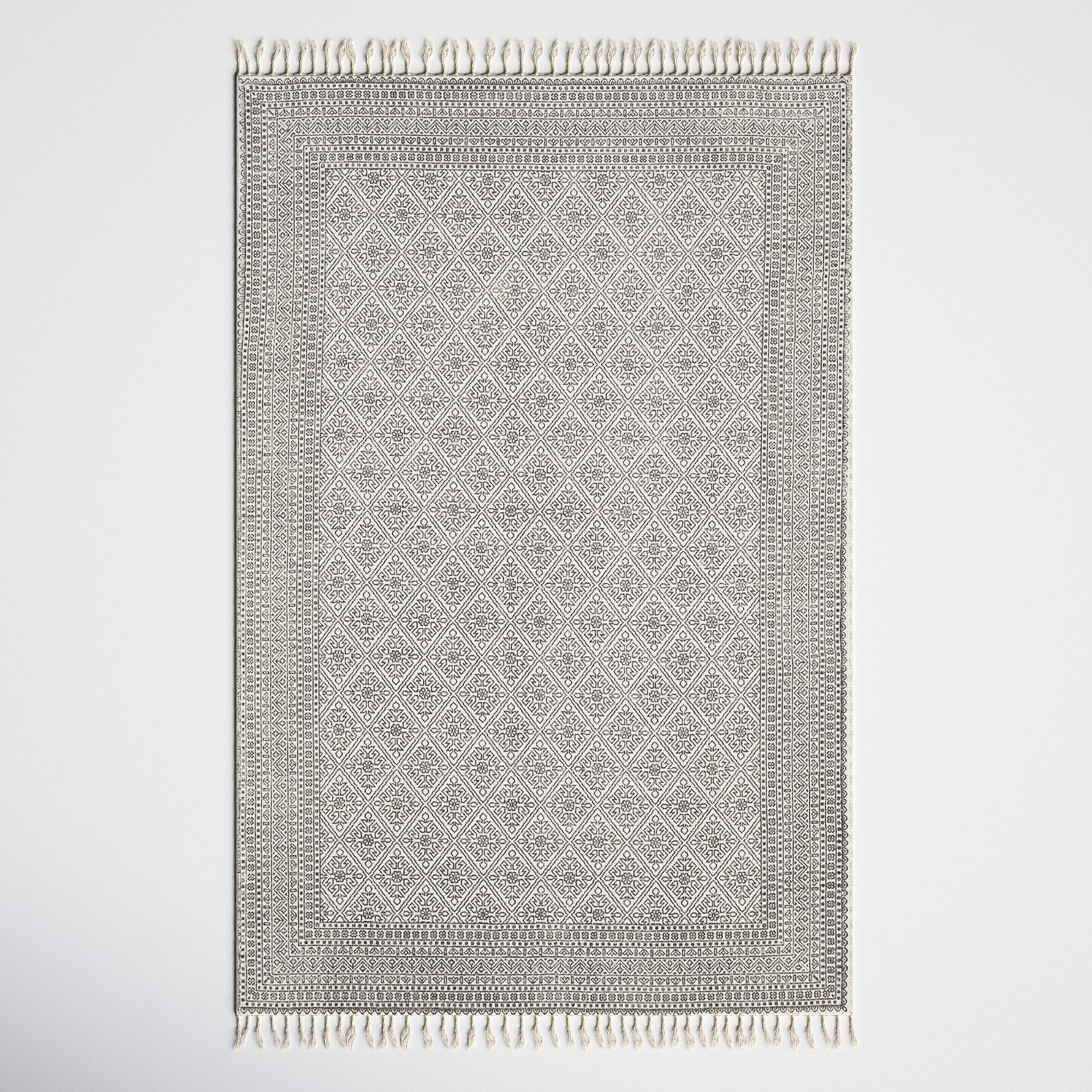 Janette Black Khaki Hand-Woven Cotton Rug, Rectangle 6' x 9'