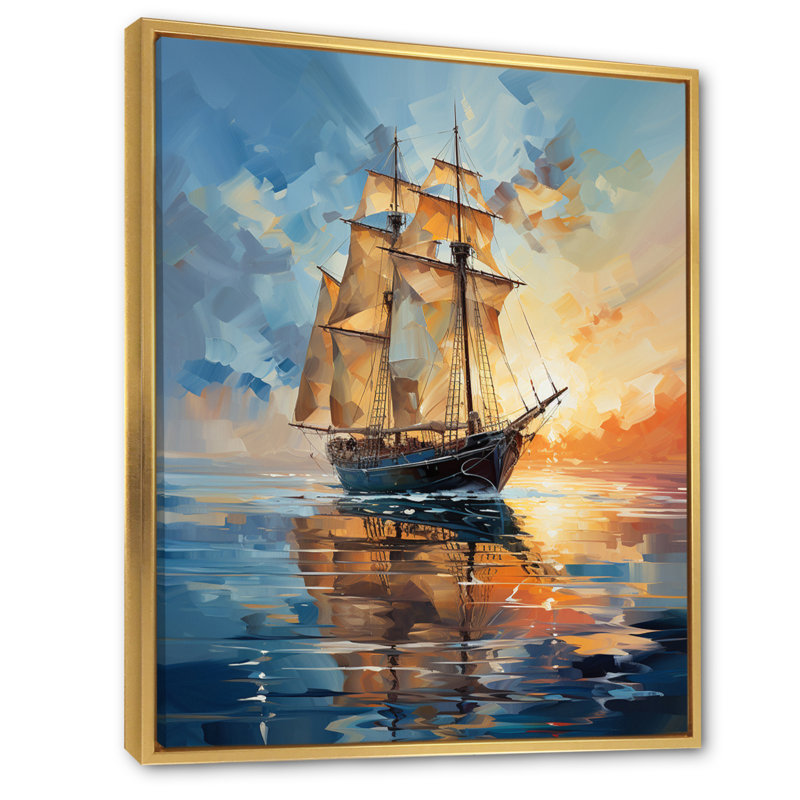 Voilier Vierling, symphonie maritime abstraite I, H 20 po x l 12 po x P 1 po, Cadre flottant doré