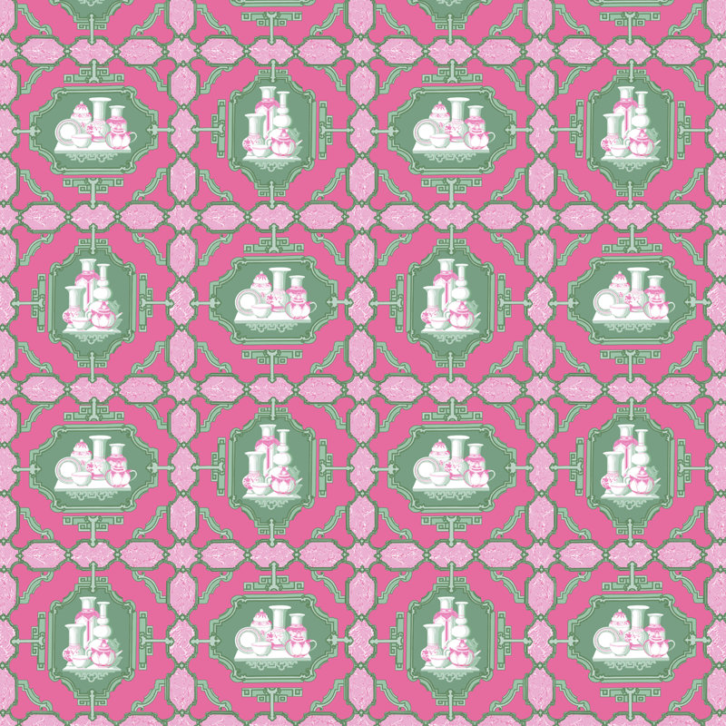 Porcelanas 100% Cotton Performance Fabric, Rosa/Verde