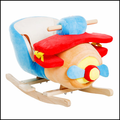 Qaba Kids Wooden Rocking Plane Toy with Lullaby Songs and Seat Belt, Safe and Comfortable for Toddlers 18 Months Plus