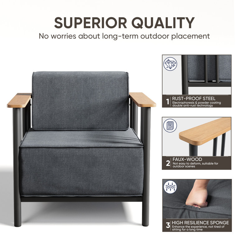 Ensemble de conversation moderne pour 7 personnes avec 4 fauteuils Coan, Coussin gris / cadre noir