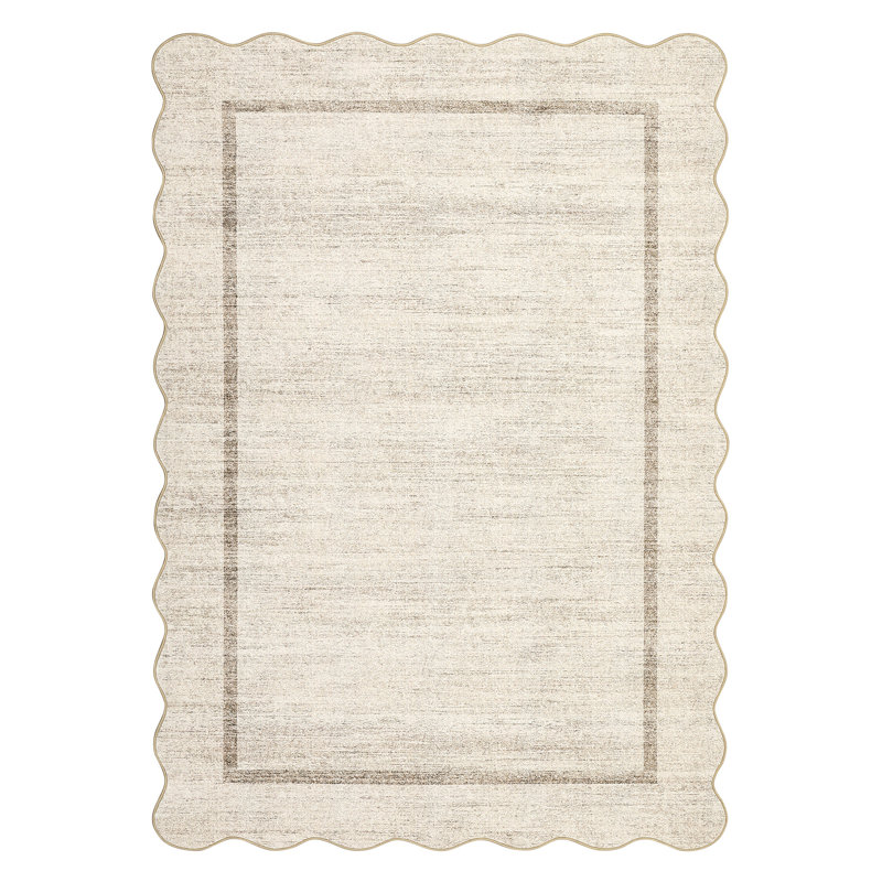 Scalloped Machine Washable Rug Non-Slip Bordered Floor Mats Non-Shedding Soft Low Pile Modern Accent Rugs for Living Room Bedroom Office