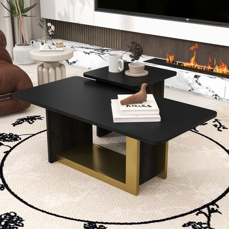 Table basse moderne - Conception élégante avec plateau en panneau de fibres à densité moyenne durable, Noir