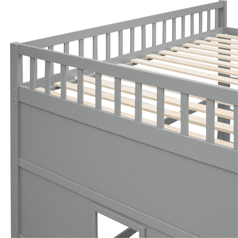 Lit mezzanine avec échelle House, Gris, Lit double
