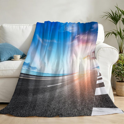 Blue Ultra Soft Flannel Fleece Throw Blanket,Empty Asphalt Highway and Single-Sided Print