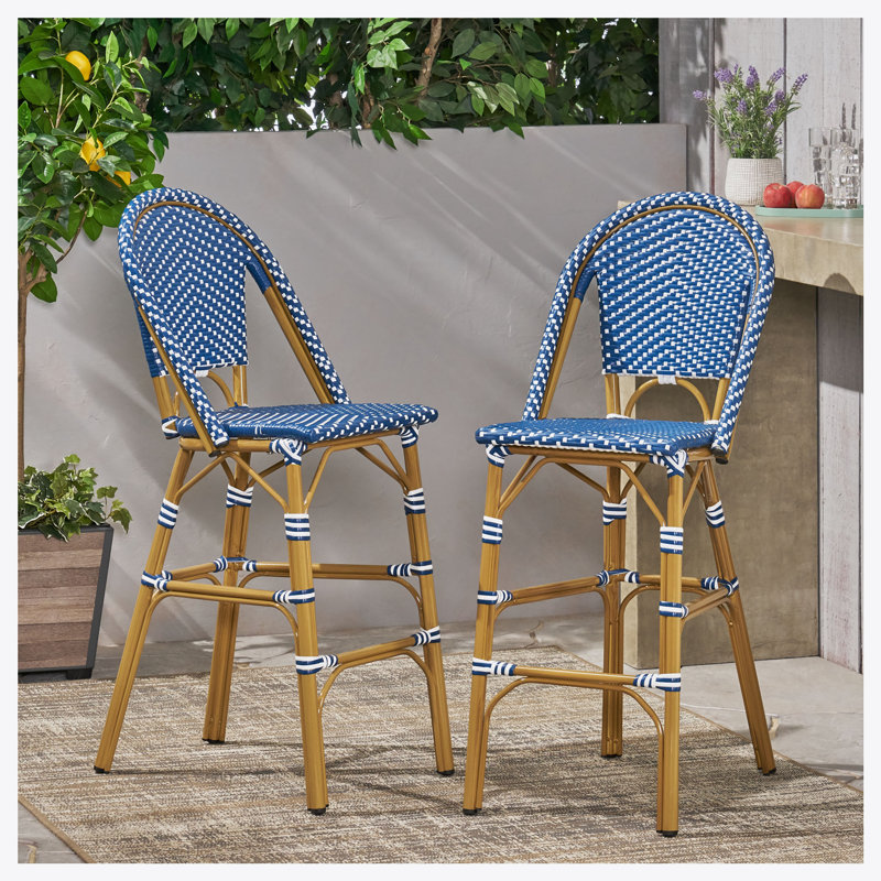 Tabourets de bar 4 pieds en aluminium rouille avec repose-pieds, Bleu sarcelle