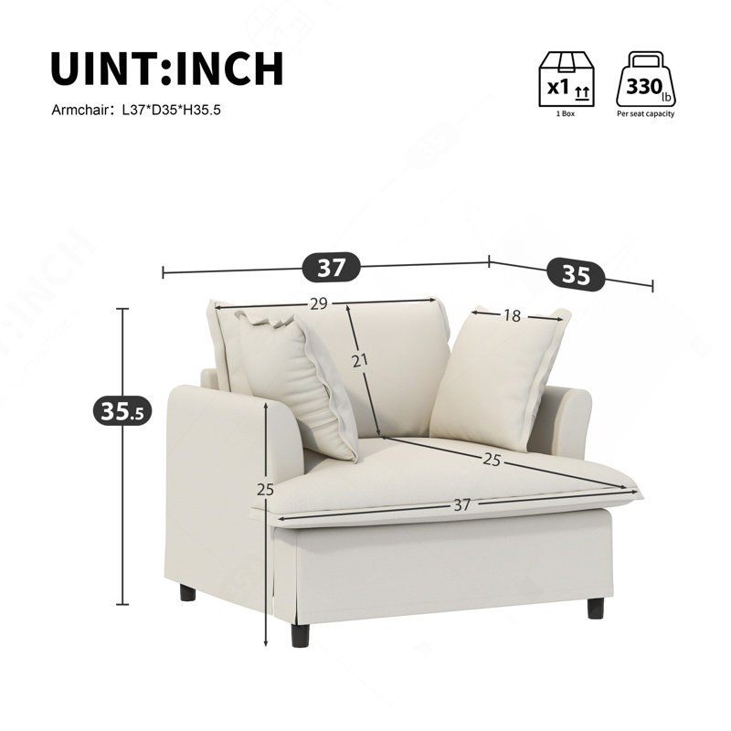 Comfortable Oversized Single Seat Sofa For Various Rooms, Stylish And Relaxing, Beige Chenille