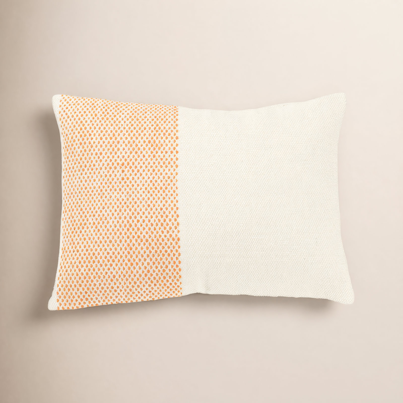 Farina Embroidered Cotton Lumbar Throw Pillow, Ivory/Orange