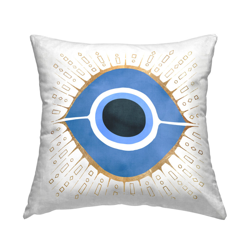 Coussin décoratif bleu à motif de mauvais œil imprimé par Ziwei Li