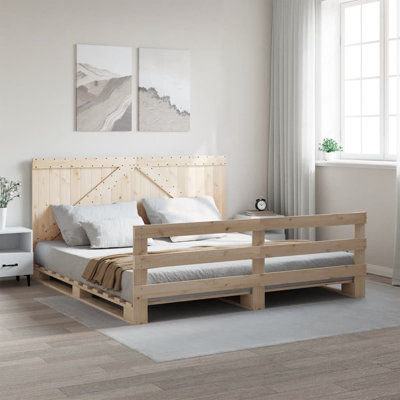 Solid Wood Pine Bed Frame With Headboard, 200X200 Cm, Stylish And Sturdy Design
