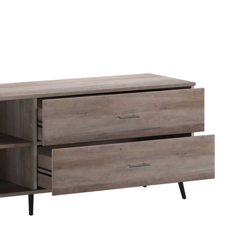 65" Mid Century Modern TV Stand for up to 60" TV's with Adjustable Shelf and Storage Drawers, Walnut