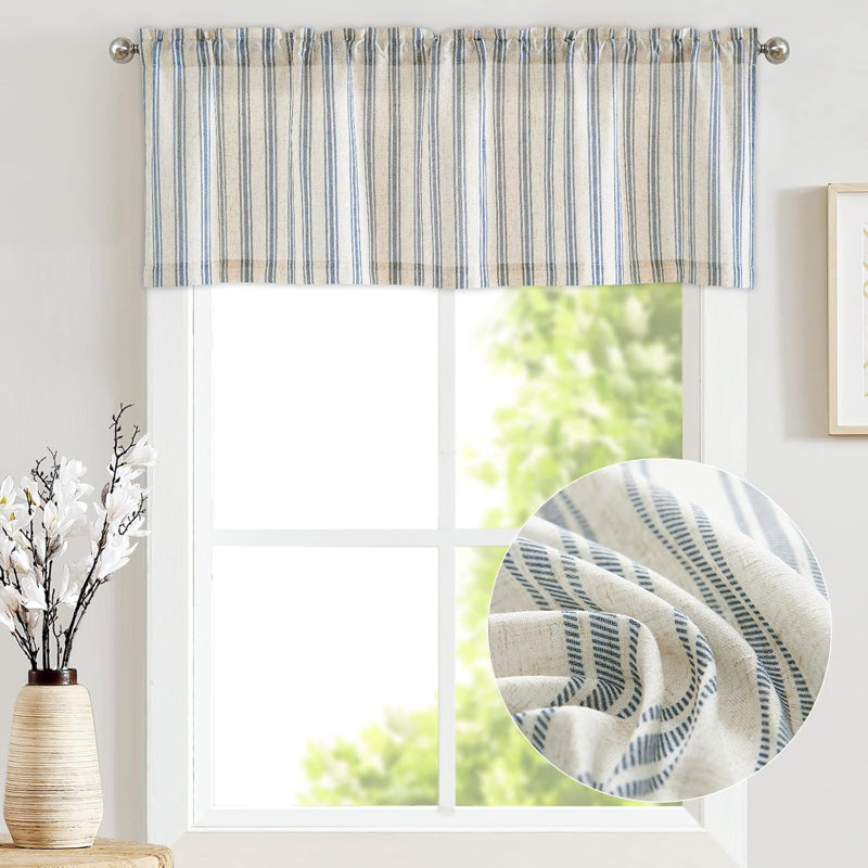 Linen Striped Kitchen Valance, Blue
