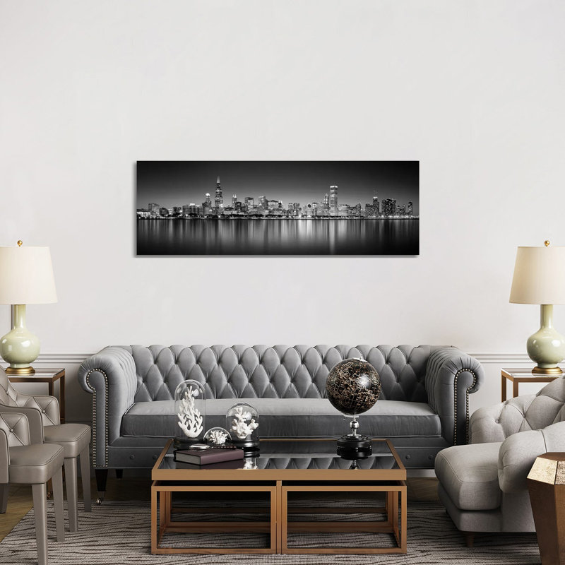 Reflection Of Skyscrapers In A Lake, Lake Michigan, Chicago, Cook County, Illinois, USA - Wrapped Canvas Panoramic Print