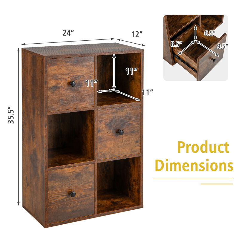 Dishita Storage Bookcase, Rustic Brown