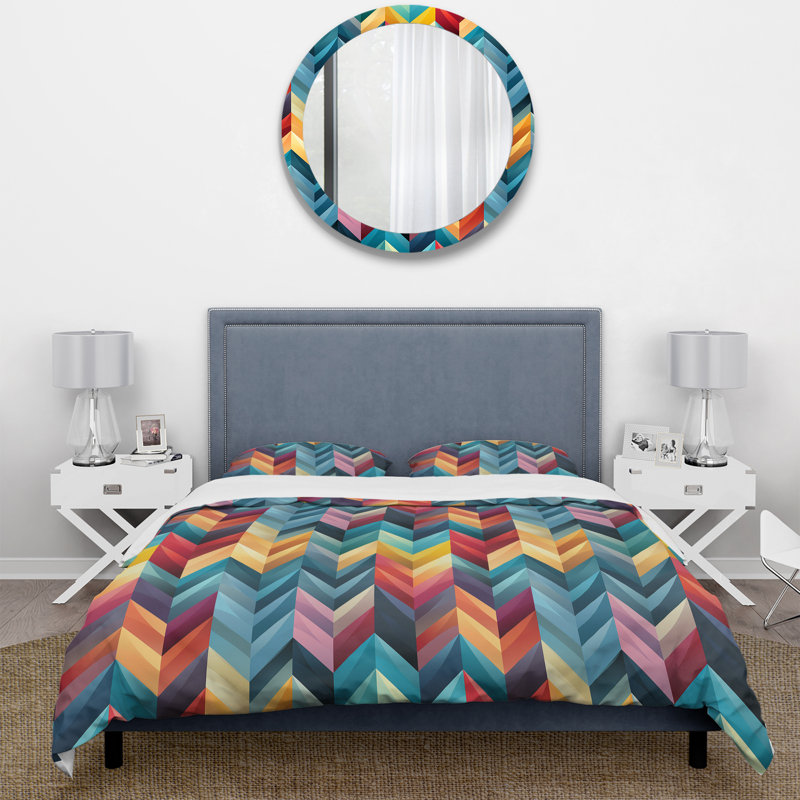 Ensemble de housse de couette à motif de mosaïque à chevrons colorés, Housse de couette pour grand lit et 2 taies décor