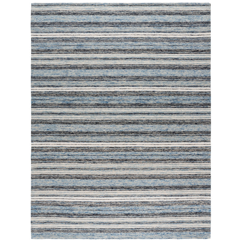 Ebony 777 Hand Tufted Wool/Cotton Striped Rug in Blue/Beige, Rectangle 8' x 10'