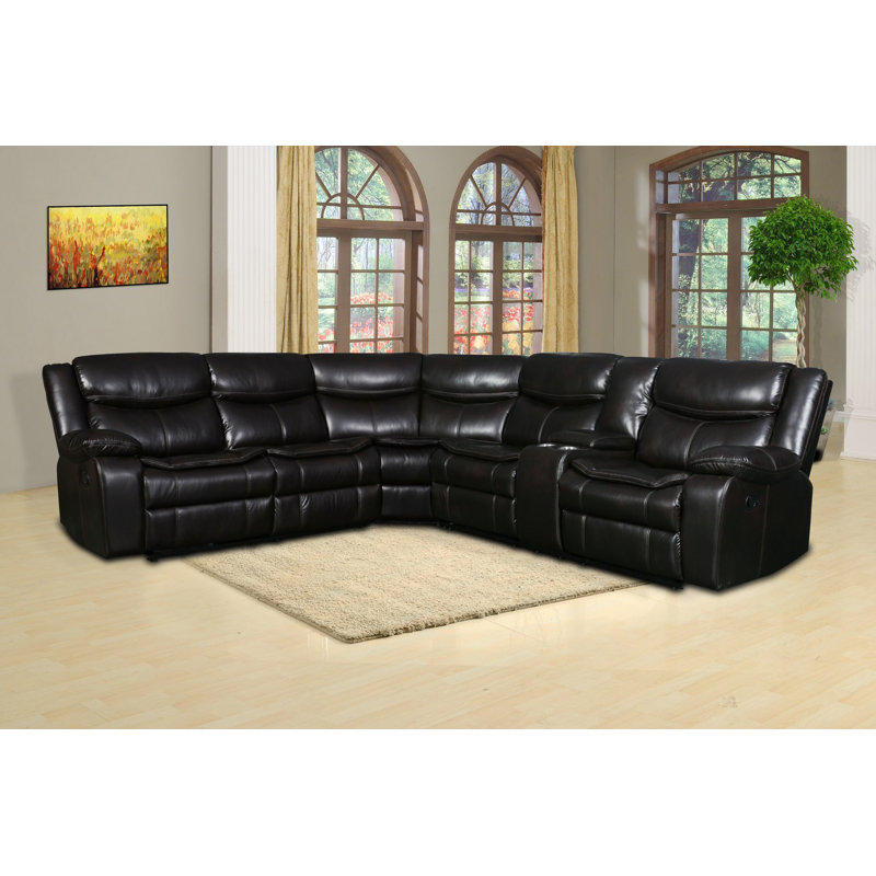 Athlone Faux Leather Reclining L-Shaped Sectional Symmetrical, Brown Faux Leather