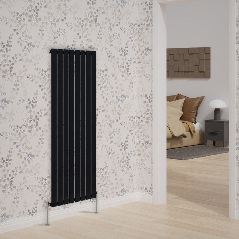 Briscoe Vertical Single Flat Panel Radiator, 160cm H x 54.4cm W x 5.2cm D, Black