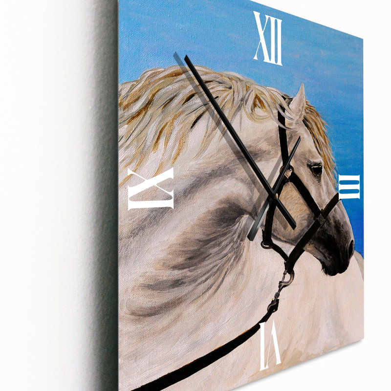 Portrait d'un cheval blanc dans le sillon - Horloge murale de ferme, Petit