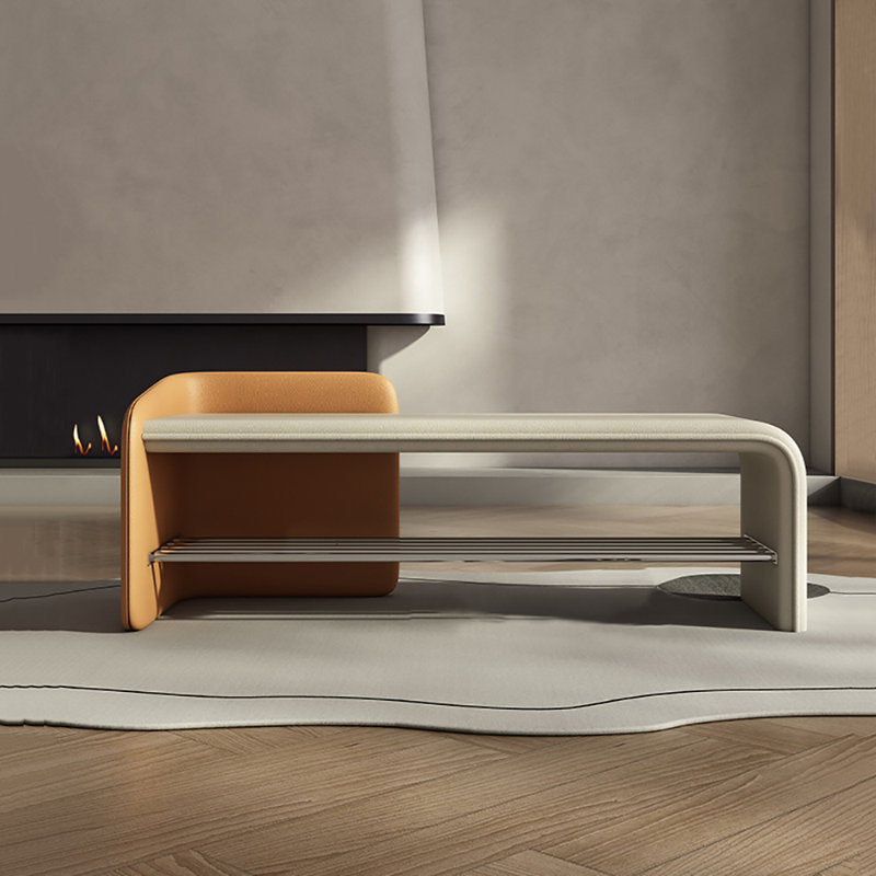 31.5in Shoe Storage Bench, Beige/Orange