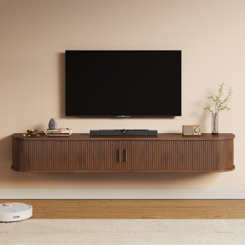 Meuble télé flottant avec lumières RVB, tablette télé murale, 11.8" H x 80" L x 11.8" D, Noyer