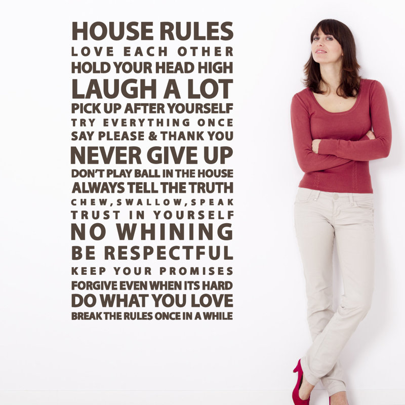 Décalcomanie murale citation "house rules", H 24 po x l 13 po x P 0,01 po, Brun