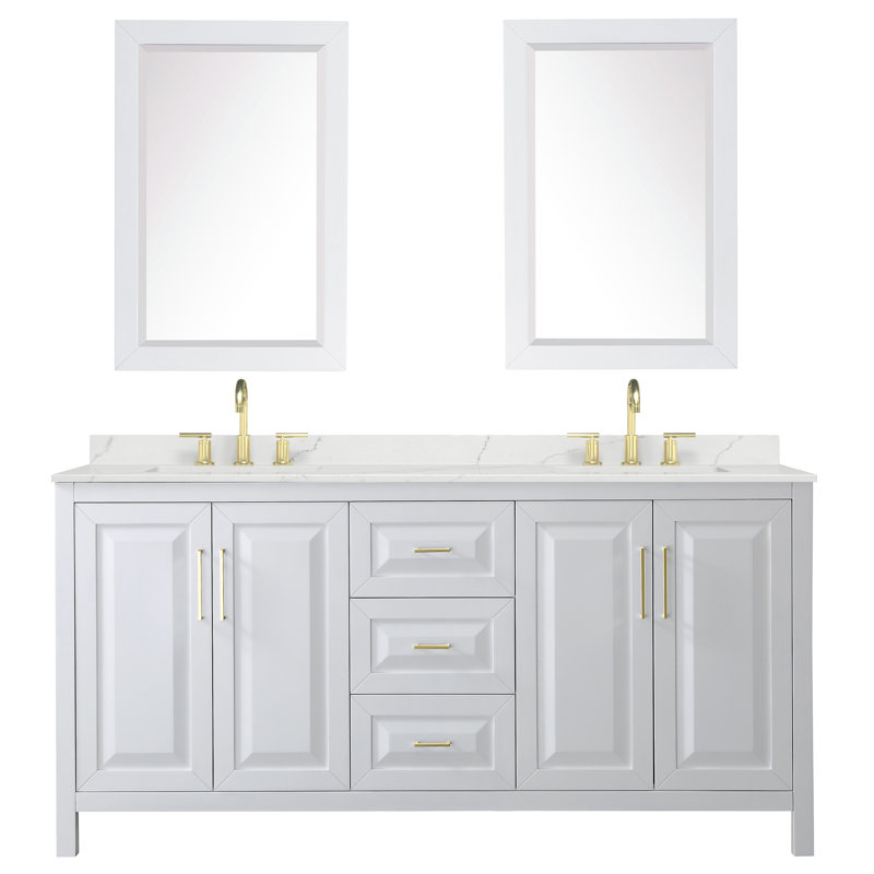 Daria 72'' W Vanity, White, Brushed Gold, White Quartz