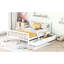 Lit double en bois robuste avec garde-corps et deux tiroirs de rangement, plateforme de couleur blanche-264620914-264620915