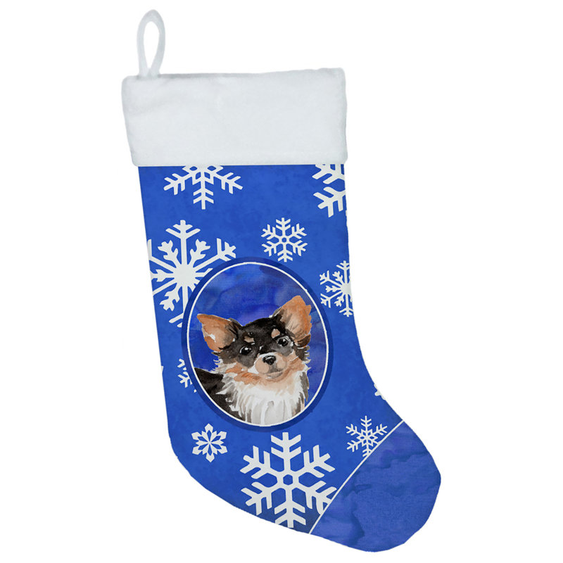 Chaussette de noël winter flocons de noël, Chihuahua à poils longs