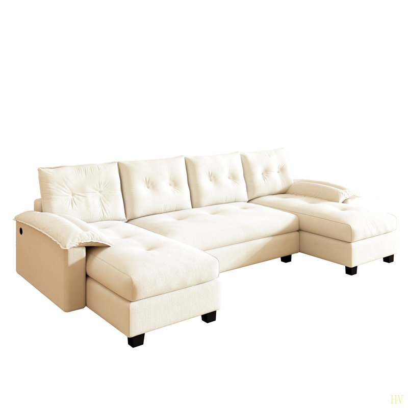 Canapé-lit en U de 104,7 po avec lit escamotable, canapé-lit convertible 2 en 1 avec accoudoirs amovibles et ports USB, canapé modulaire surdimensionné avec méridienne pour le salon / appartement