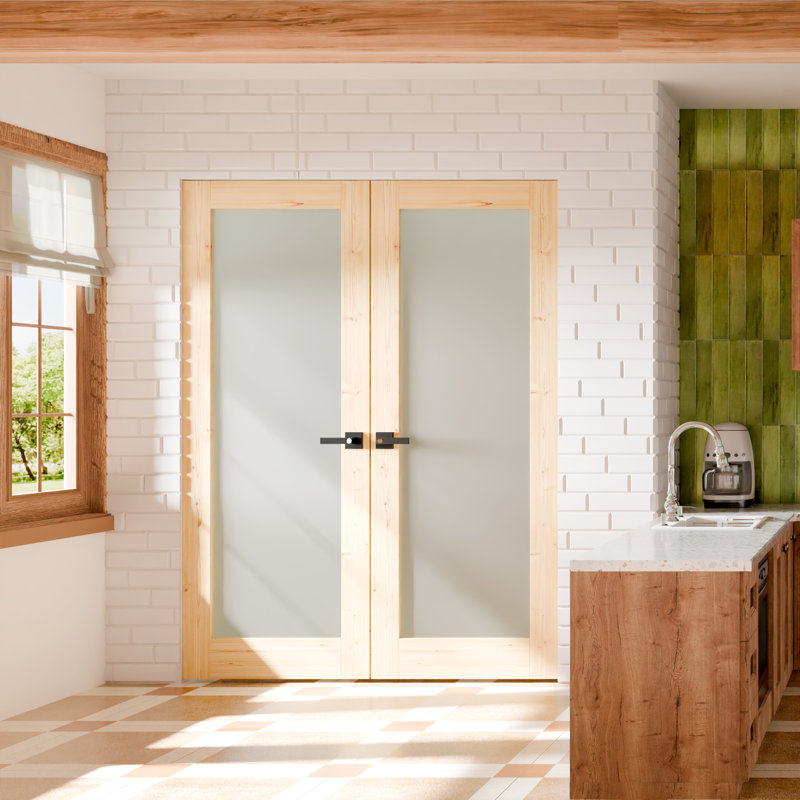Portes intérieures françaises pour garde-manger intérieur - 1 porte Lite standard givrée avec portes en pin massif avec poignée (sans cadre)