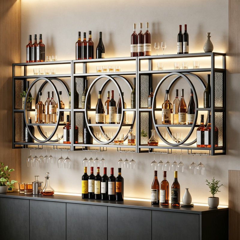 Wine Bottle & Glass Rack Black