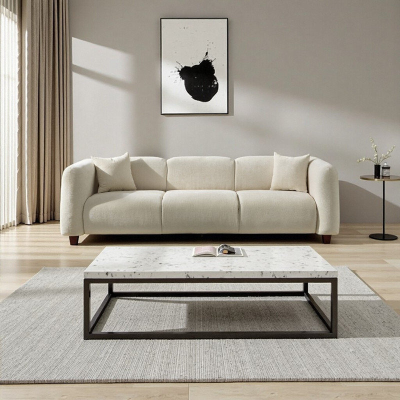 Canapé surdimensionné à 3 places avec support de coussin à ressorts, Beige