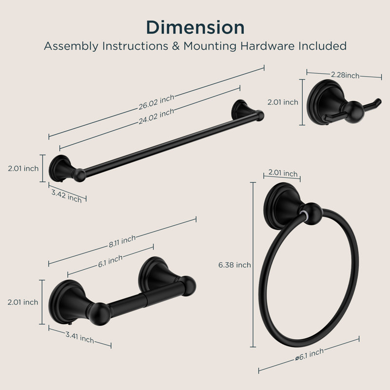 4 - Piece Bathroom Hardware Set, Black