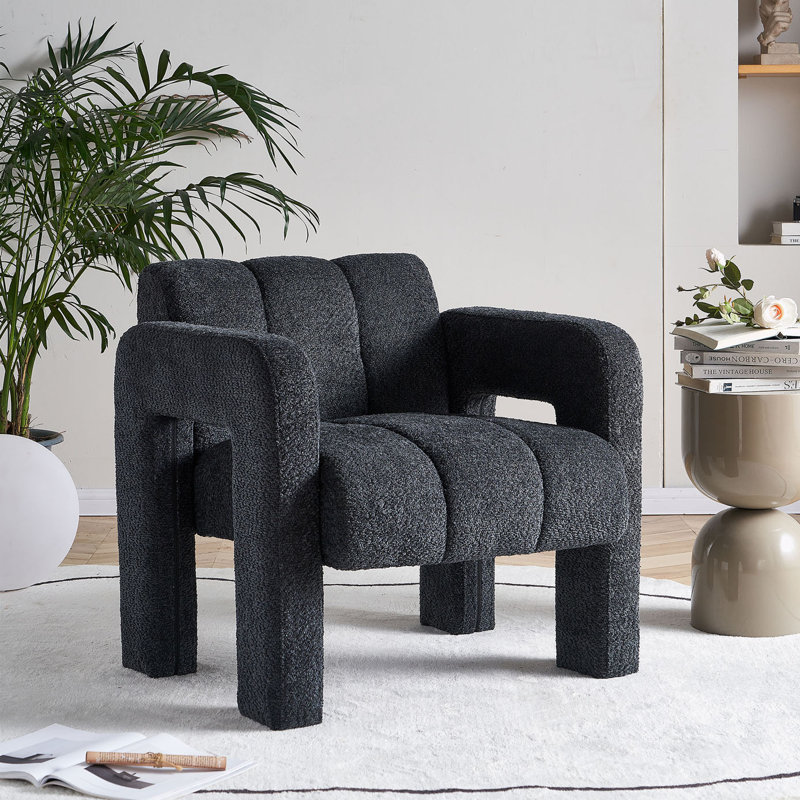 Chaise d'appoint pratique et large rembourrée, Noir bouclé