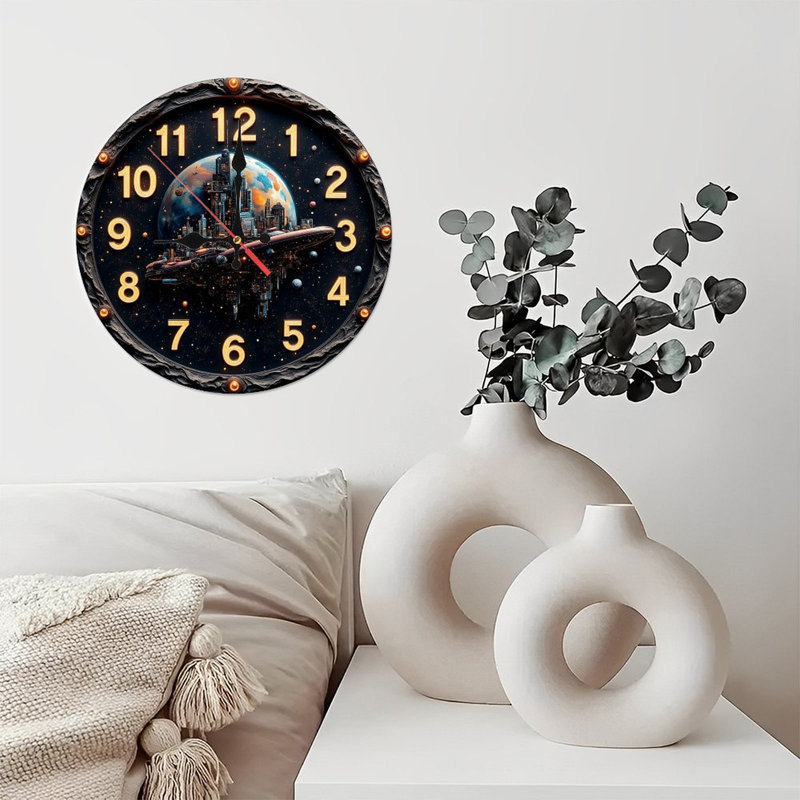 Décoration murale horloge futuriste Space City
