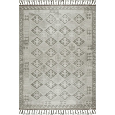 Gray Hand-Knotted Wool Diamond Repeat Geometric Modern Contemporary Carpet Rug