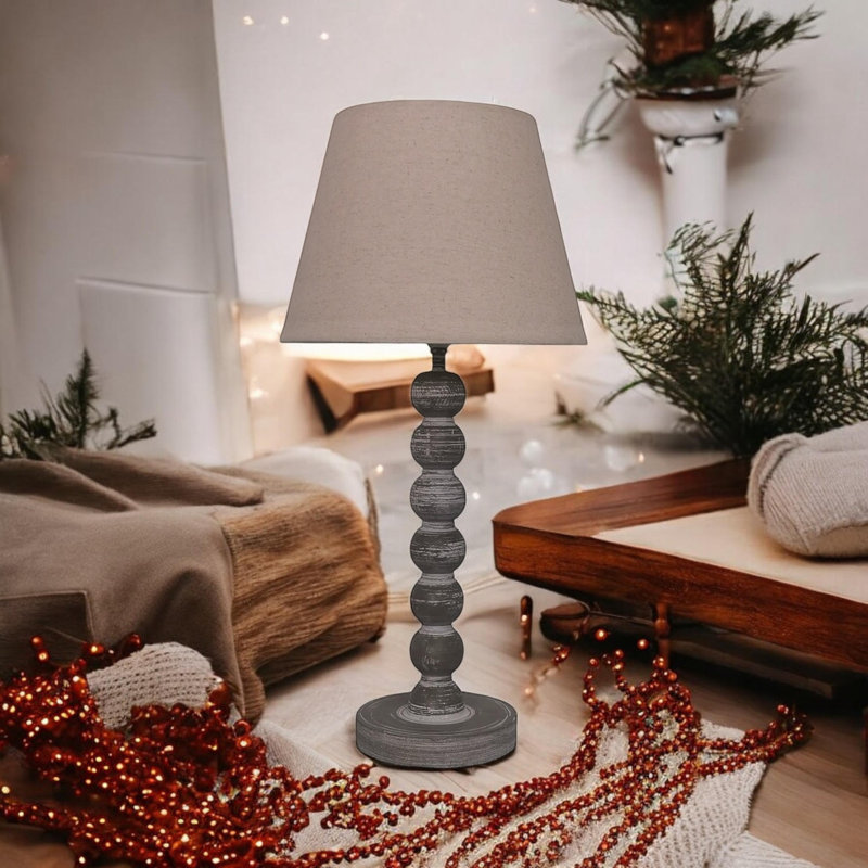 Aidric Rustic Country Table Lamp | Solid Wood Base with Fabric Shade Decorative Lighting for Bedside or Living Room