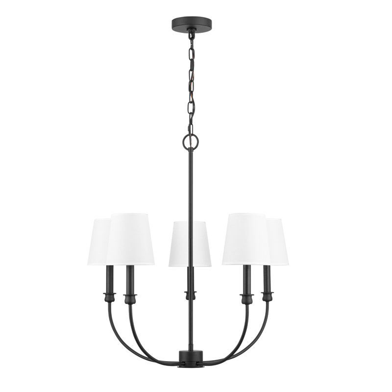 Billet 5-Light Chandelier with Fabric Shades, Matte Black