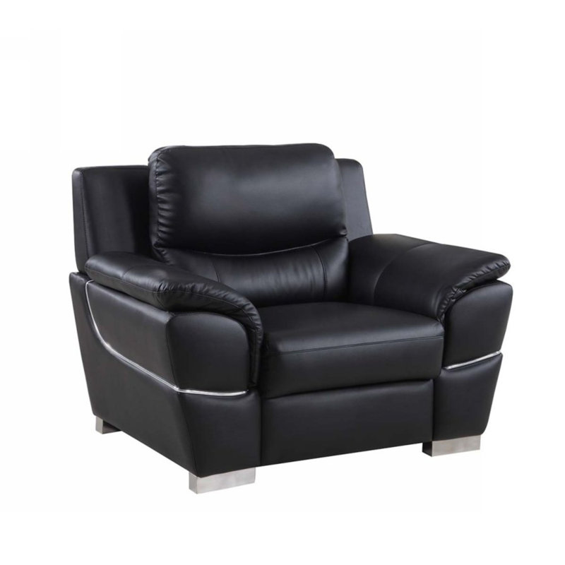 48" Daveigh Gray And Silver Leather Match Arm Chair, Black Chic Leather